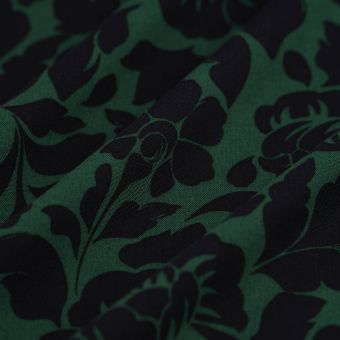 Tissu popeline viscose fleur marine vert
