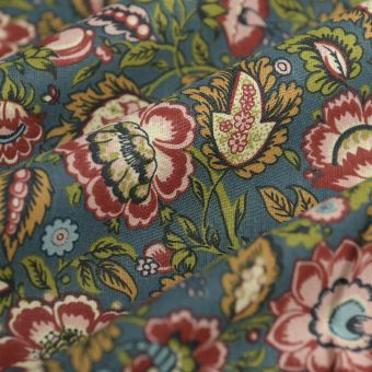 Tissu cretonne indienne rose bleu