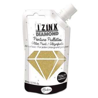 Peinture textile 3D paillettes izink diamond dore 80 ml