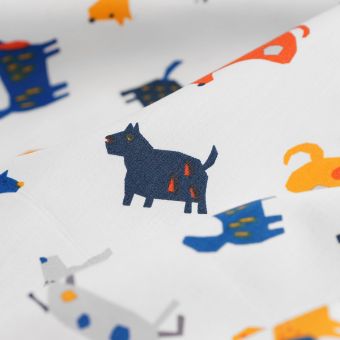 Tissu popeline de coton chiens blanc