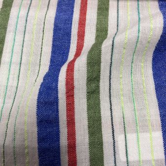 Tissu coton gaufré léger rayures bleu vert rouge