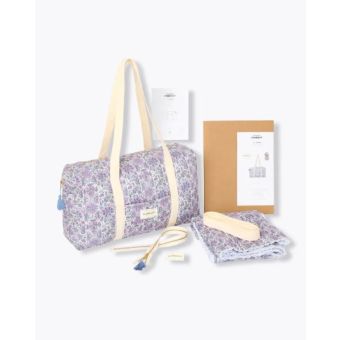 Kit couture sac Suzon matelassé recto fleurs et verso rayure bleu violet - Promod