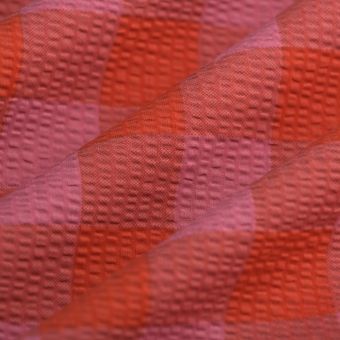 Tissu Seersucker vichy XL orange rose