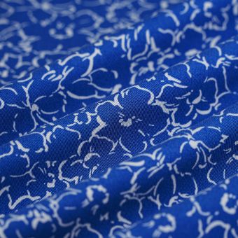 Tissu twill viscose ecovero floral blanc bleu