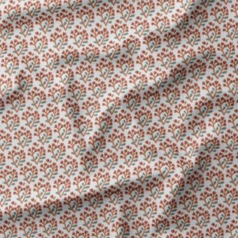 Tissu velours milleraies imprimé fleur facon block print fond écru