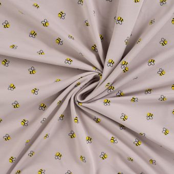 Maille jersey coton imprimée petites abeilles beige