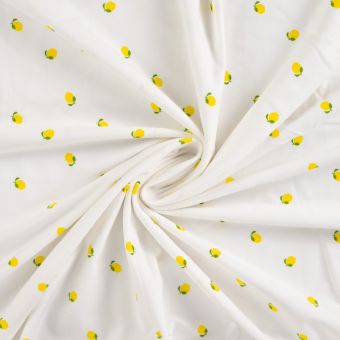 Maille jersey coton imprimée petit citron jaune écrue