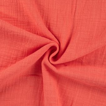 Tissu double gaze slub uni corail