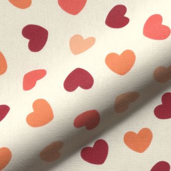 Tissu bachette imprimé multi cœurs rose et orange écru