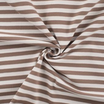 Maille jersey coton rayure 1cm écru et marron