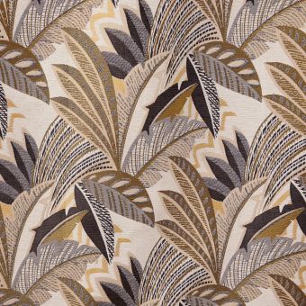 Tissu jacquard grand feuillage beige et doré