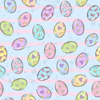 Tissu Coton Paques Girly Happy Easter Oeufs, coupon 1m x laize (155cm)