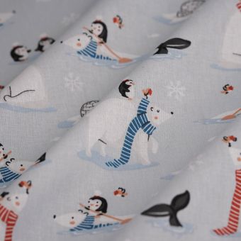 Tissu cretonne banquise bleu 