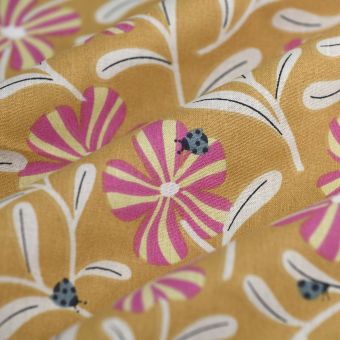 Tissu cretonne Fleray coccinelle camel 