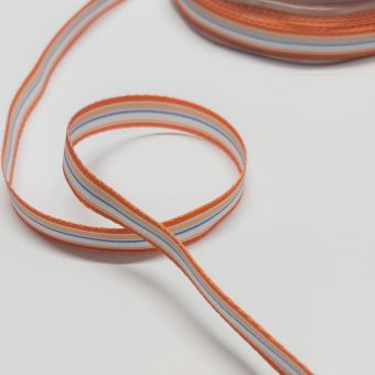Ruban gros grain rayé orange, bleu et blanc 10 mm