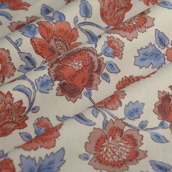 Tissu twill coton jardin rose
