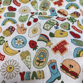 Tissu cretonne enduite magnets multico