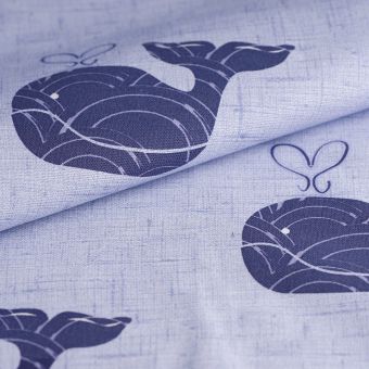Tissu coton épais bleu baleines