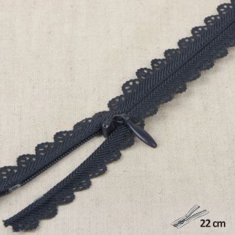 Fermeture à glissière dentelle bleu marine 22 cm