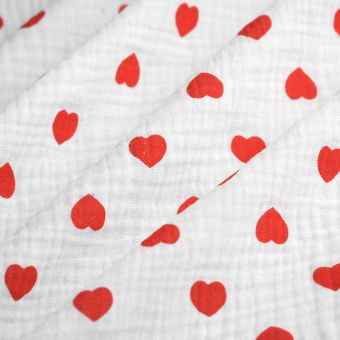 Double gaze coeurs rouge ecru