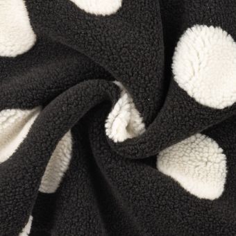 Tissu Bouclette  imprimé pois noir