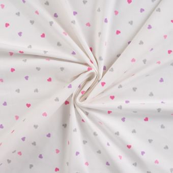 Maille jersey coton imprimée cœur pailleté blanc