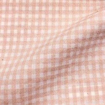Tissu fil teint petit vichy rose sable 2mm recyclé