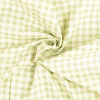 Tissu toile de coton vert pomme vichy effet naturel inde