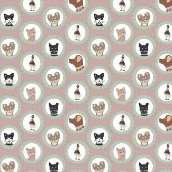 Tissu patchwork coton rose portraits chien 