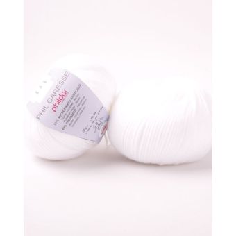Pelote de fil à tricoter Caresse blanc - Phildar