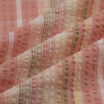 Tissu Seersucker rayures carreaux rose