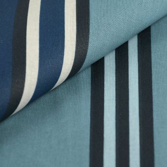Tissu cretonne enduite rayure Rhune bleu