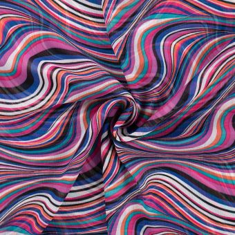 Tissu crêpe polyester Yoryu vague psychédélique rose