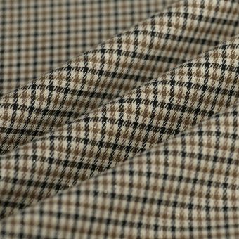 Tissu pied de poule camel noir écru brillant