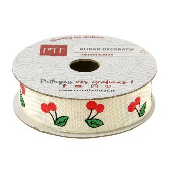 Bobine ruban gros grain cerises 15 mm X 3 m MT