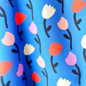 TULIPES BLEUE RIB JERSEY AU METRE