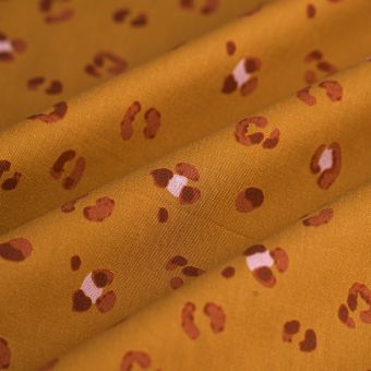 Tissu popeline coton léopard camel