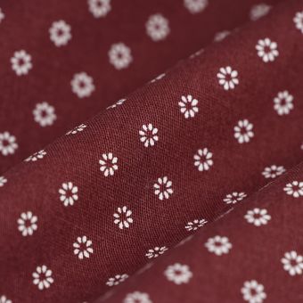 Tissu sergé coton fleurs simples Marsala