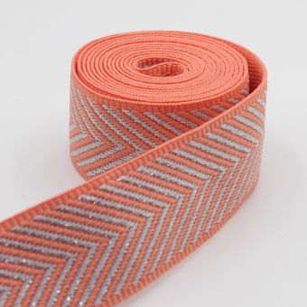 Ruban sangle orangee fleche lurex argent 38mm