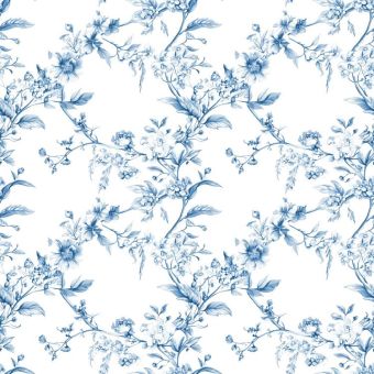 Tissu Coton Toile de Jouy Delicatesse Bleu, coupon 1m x laize (155cm)