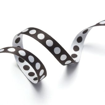 Ruban jacquard réversible pois noir et blanc 10 mm