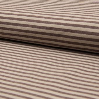 Tissu bengaline stretch en lin écru à rayures marron
