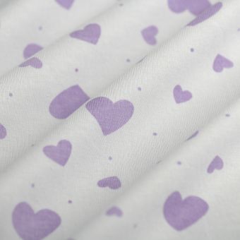 Jersey coton coeur mauve blanc