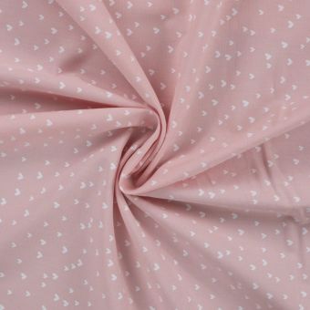 Tissu popeline coton coeur blanc rose