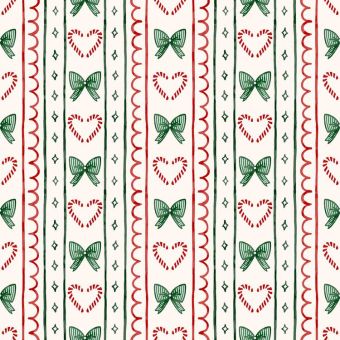 Tissu French Terry Noel Mignon Rayures Vert, coupon 1m x laize (145cm)
