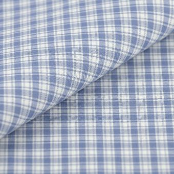 Tissu fil teint coton carreaux bleu ciel blanc