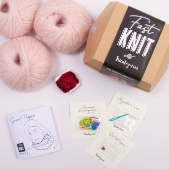 Kit DIY tricot - Fast Knit snood Pipper nude rouge sans aiguilles