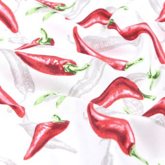 Tissu cretonne enduit imprimé piment rouge