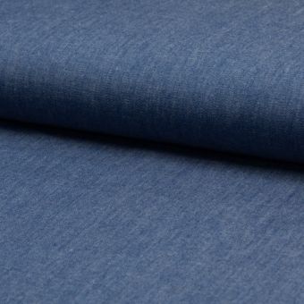 Tissu chambray coton bleu moyen délavé