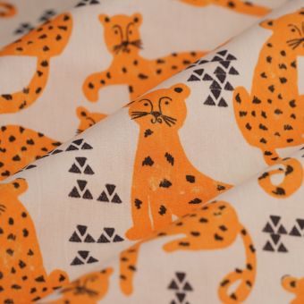 Tissu popeline coton léopard camel